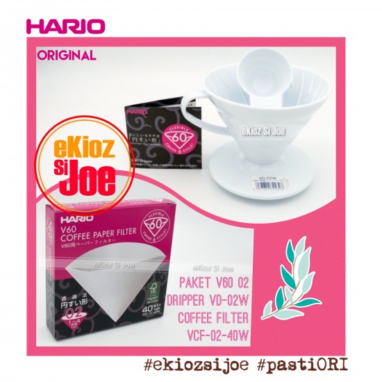 PAKET DUET HARIO V60 02W WHITE ( VD-02W & VCF-02-40W )