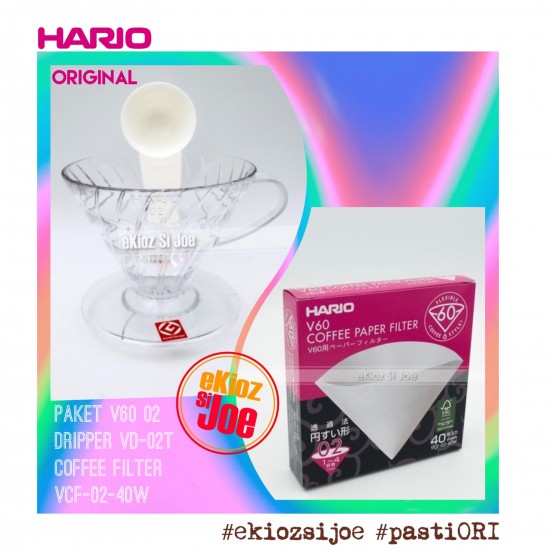PAKET DUET HARIO V60 02T CLEAR ( VD-02T & VCF-02-40W )