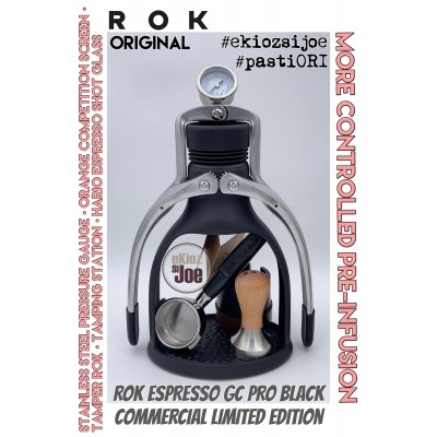 ROK ESPRESSO GC PRO BLACK Commercial Limited Edition SS Pressure Gauge-MORE CONTROLLED PRE-INFUSION VARIANT